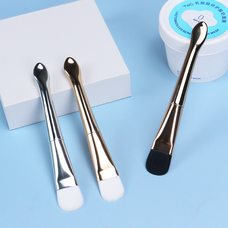 Custom Logo Facial Fiber Hair Mask Makeup Brush With Spatula Portable Gold Soft Double-end Clay Spa Masking Tools Brush