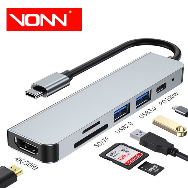USB Hub Manufacturer - USB Type-c 6 in 1 Aluminum