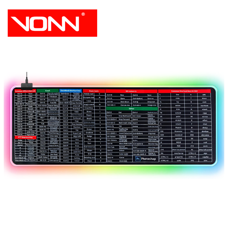 Gaming Pad Supplier - VONN RGB 800x300mm Shortcut