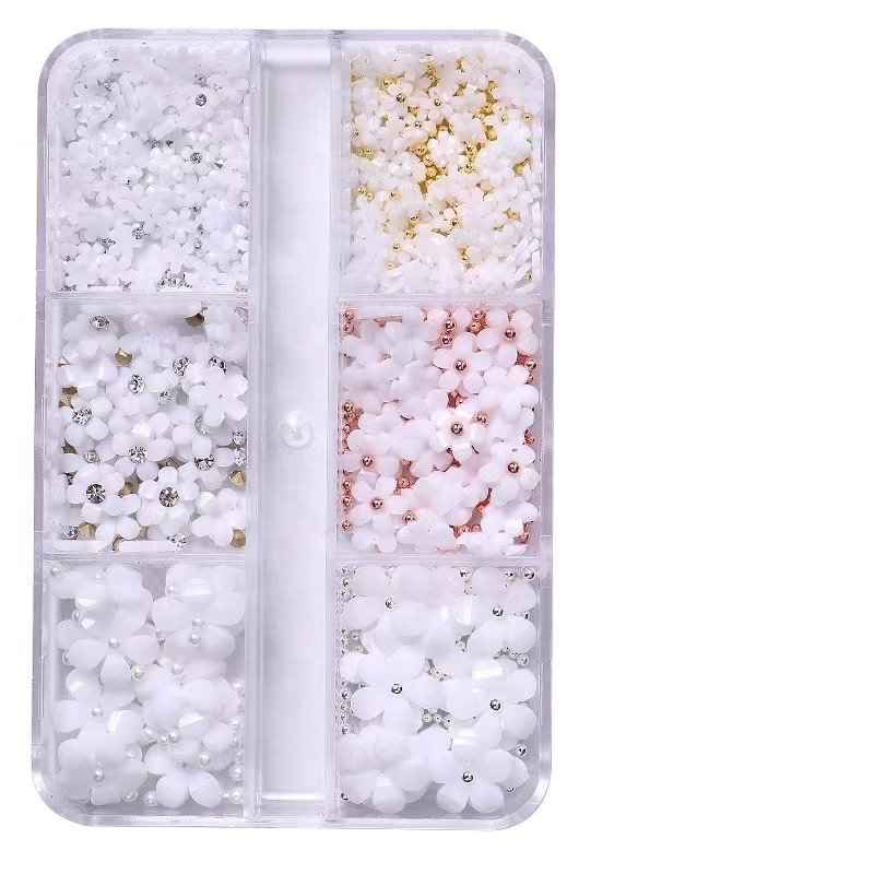 Hot 3D Flower Nail Decals Ornament 5 Petals Candy Color Resin Flower Mix Nail Charms Accessory Kit Nail Art Decoration