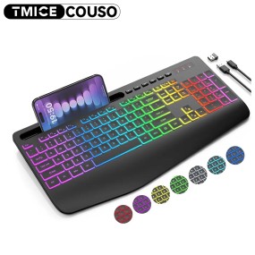 Wireless Keyboard Factory - RGB Rechargeable Ergonomic With Palm Rest