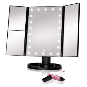 Tri-fold Vanity Mirror Light with 10x Magnetic Small Lens 1X/2X/3X Magnification Touch Control