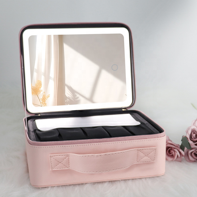 2024 New Makeup Case Large Capacity Cosmetic Skin Care Product Travel Makeup Storage Bag Cosmetic Bag With Mirror Led Light