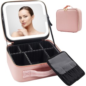 Girls Large Capacity Portable Makeup Bag Travel Makeup Storage Bag Smart Makeup case with Led Light Mirror
