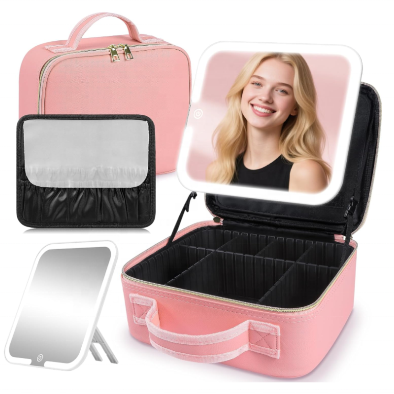 Wholesale 2025 Travel Makeup Organizer with 3 Color Brightness Adjustments Portable Storage and Adjustable Dividers Makeup Bag