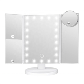 Factory 3 Way Trifold Makeup Vanity Mirror Large With Led Lights and up to 1x 2x 3x Magnification