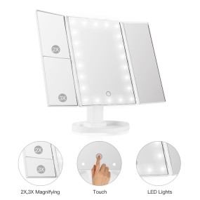 Makeup LED Mirror Lights Makeup Trifold Mirror 22 LED Vanity Lighted up Mirror With Touch Screen Dual Power Supply