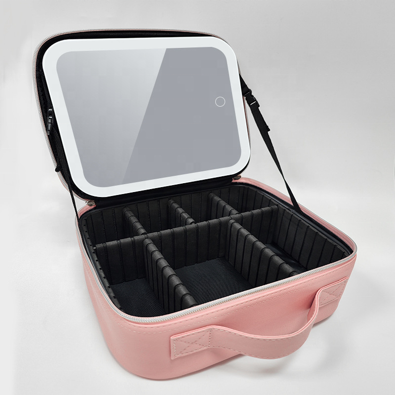 Factory Price Travel Makeup Bag With Led Lighting Mirror 3 Color Setting Cosmetic Beauty Case Vanity Bag for Women Make up Case