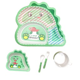 Kids Plate Factory - Green Dinosaur Shape Bamboo Fiber Divided Non-spill