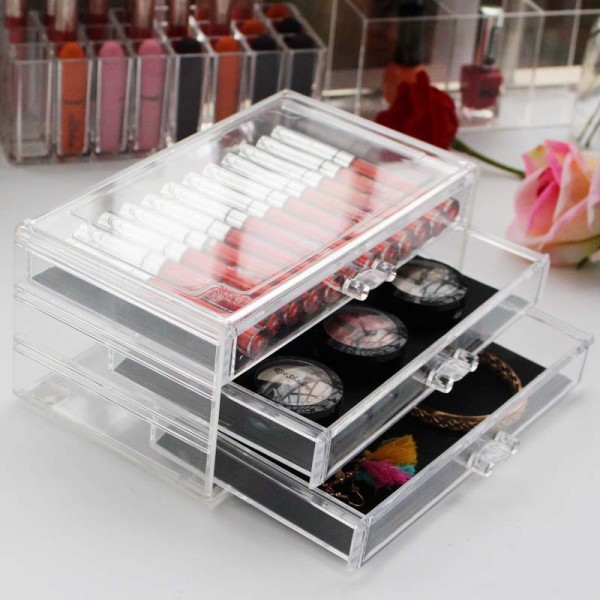 Cosmetics Storage Box Factory - Acrylic 3 Drawer Type Transparent Makeup Box