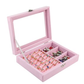 Velvet Jewelry Box Manufacturer - Glass Cover Ring Earring Display Holder