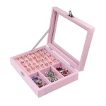 Velvet Jewelry Box Manufacturer - Glass Cover Ring Earring Display Holder