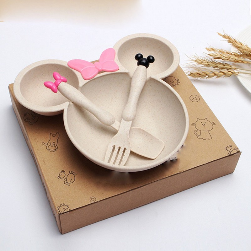 Wheat Straw Dinnerware Manufacturer - 3 Piece Kids Plate Fork Spoon Set