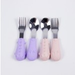 Kids Fork Spoon Set Supplier - Stainless Steel with Silicone Handle Self Feed