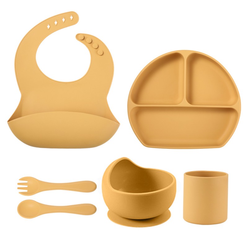 Baby Feeding Set Factory - 6 Piece Silicone Set Bowl Bib Utensils