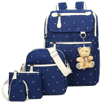 Backpack Set Supplier - 4Pcs Polka Dot Canvas School Bag for Girls