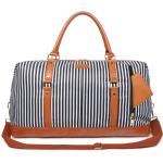 Weekender Bag Factory - 21\" Striped Canvas PU Leather Duffle Tote