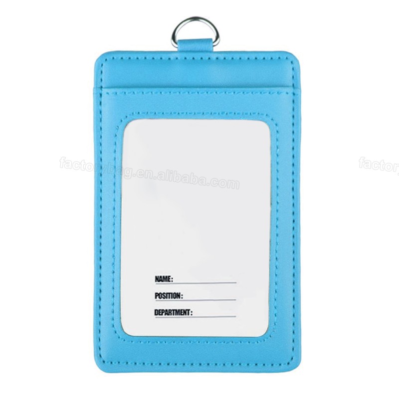 ID Badge Holder Factory - Vertical 2-Sided PU Leather with Lanyard