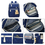 Backpack Set Supplier - 4Pcs Polka Dot Canvas School Bag for Girls