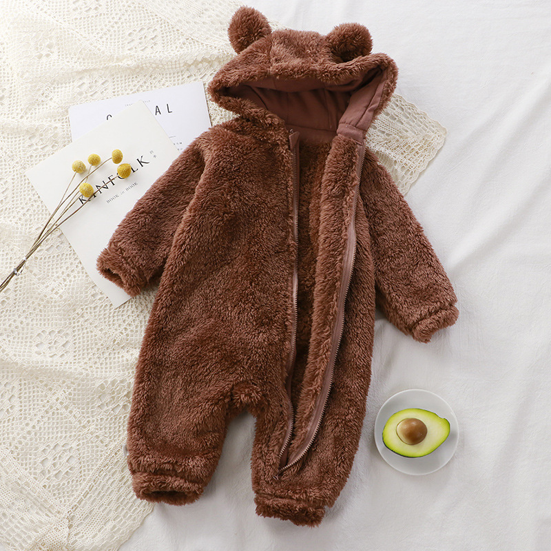Baby Romper Manufacturer - Flannel Zipper Bear Hooded Winter Jumpsuit