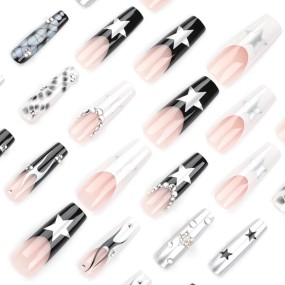 French Wearing Armour Rectangular European American Crocodile Nail Piece Stars Flame Cross-Border Fingernails