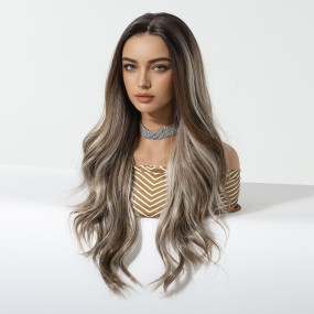 Free Seam Gradient 13*6 Dark Gray Lace Front Wigs Realistic Long Curly Hair Full Head Cover Large Area in Stock