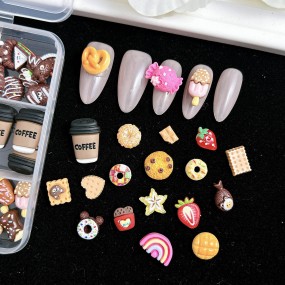 Cartoon 3D Nail Art Jewelry French Style DIY Cream Gel Phone Case Set Resin Material Mixed Chocolate Fruit Ice Stickers Decals