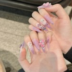 千禧年辣妹紫色手指人造指甲甜美凉爽的风盔甲三维玫瑰纯手戴
