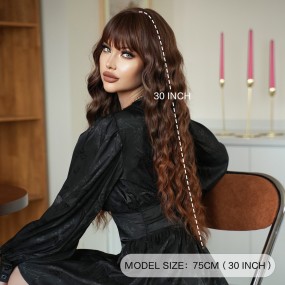 Women's High-Temperature Silk Chemical Fiber Long Brown Water Wave Wig Full Head Coverage Cross-Border Style