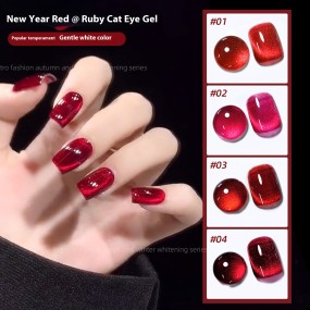 Autumn Winter UV Nail Polish Glue White Cherries New Year Red Sparkle Cross-Border Design Ruby Cat's Eye LED Lamp Wholesale