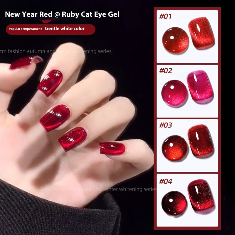 Autumn Winter UV Nail Polish Glue White Cherries New Year Red Sparkle Cross-Border Design Ruby Cat's Eye LED Lamp Wholesale