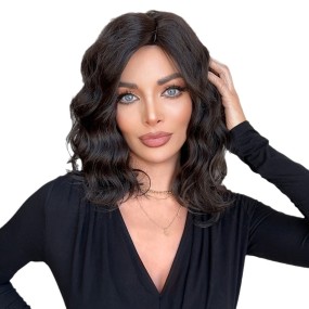 Women's Medium-Length Chemical Fiber Wig Age-Reducing High Temperature Silk Short Bob Hairstyle Water Wave Style Small Cap Size