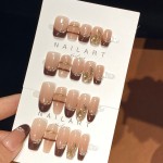 复古乔棕色纯手工初秋冬季全新立体法式美甲温柔空气穿甲指