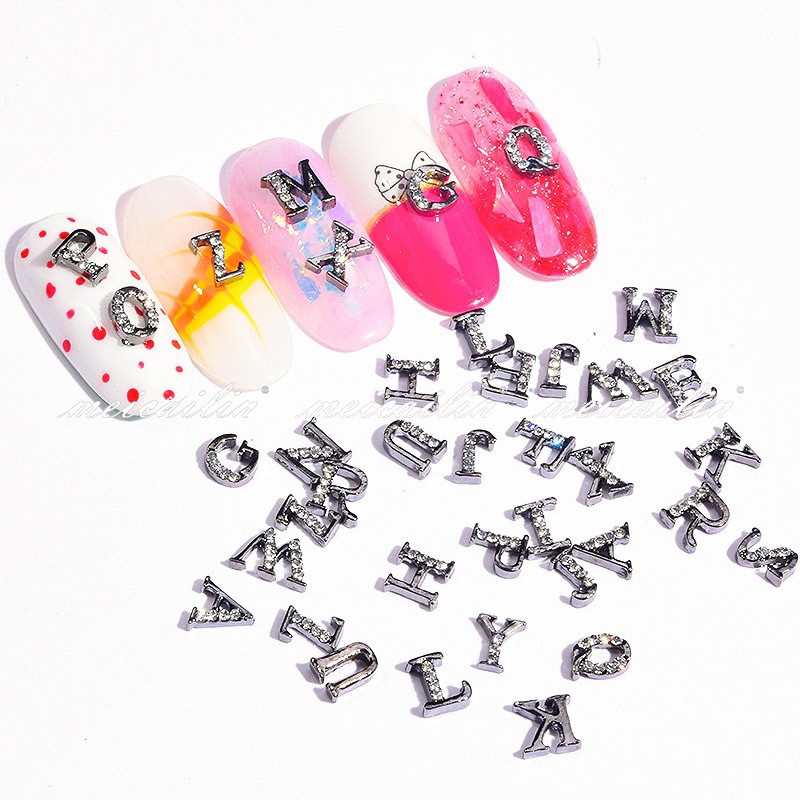 New LZ 3D Japanese Nail Art 26 Letters Alloy Jewelry Nail Drill Black Nail Art Net Red Gun