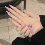 千禧年辣妹紫色手指人造指甲甜美凉爽的风盔甲三维玫瑰纯手戴