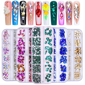 12-Grid 3D AB Nail Art Jewelry Special-Shaped Flat Bottom Rhinestone with Zircon Diamond Nail Decoration