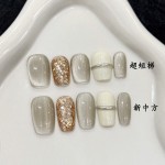 纯手工裸色石头猫眼珍珠短指甲优雅简单的盔甲穿的男人温柔的风格