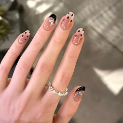 初秋穿甲纯手工焦糖法式豹纹蝴蝶手甲，冬季指甲艺术