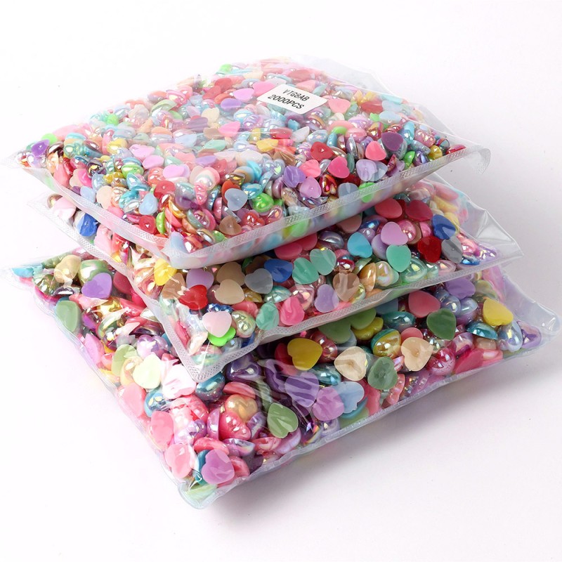 AB Color Half Circle Love Imitation Pearl Handmade DIY Nail Art Decoration Flat Bottom Peach Beads Resin 3D Heart Color ABS