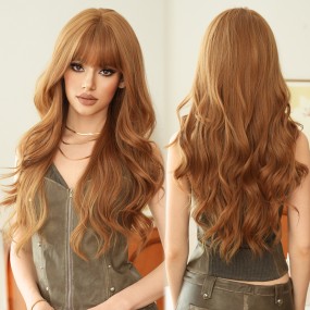 High Quality Asian Women's Ginger Wig Small Cap Size Natural Style Full Headset Daily Wavy Curly Hair Transparent Fluffy Look