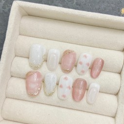 纯手工裸色石头猫眼珍珠短指甲优雅简单的盔甲穿的男人温柔的风格