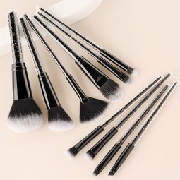 Makeup Brush Set Manufacturer - OEM Custom Logo Black Glitter Crystal Rhinestone 10pcs