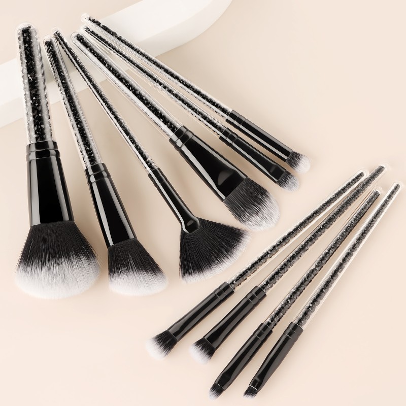 Makeup Brush Set Manufacturer - OEM Custom Logo Black Glitter Crystal Rhinestone 10pcs