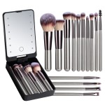 Travel Makeup Brush Set Manufacturer - OEM New Mini 14pcs with Led Light Mirror