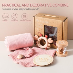 Baby Shower Box Supplier - Wooden Growth Cards Rattle Teether