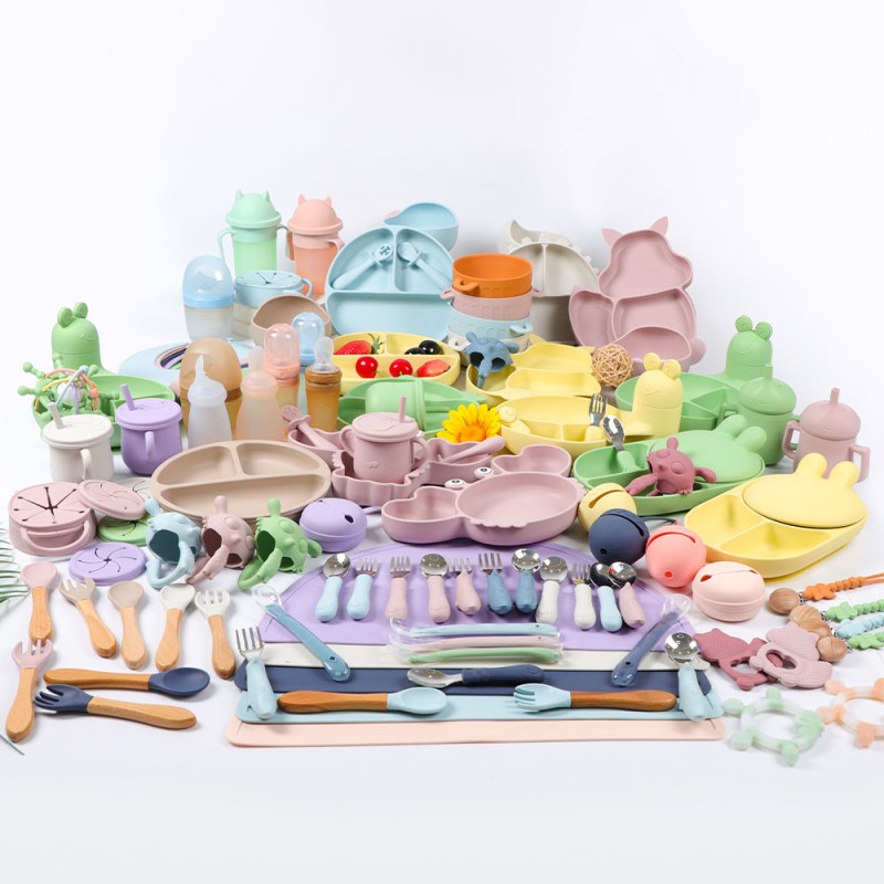 Baby Dining Set Manufacturer - OEM Silicone Tableware Bibs Bowls Cups Training Meals Supplies