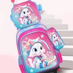 Children's Backpack Manufacturer - OEM Three Piece Pull Rod Cute Cartoon Large Capacity Two Wheel