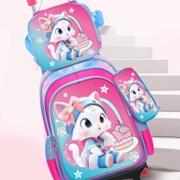 Children's Backpack Manufacturer - OEM Three Piece Pull Rod Cute Cartoon Large Capacity Two Wheel
