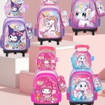 Children's Backpack Manufacturer - OEM Three Piece Pull Rod Cute Cartoon Large Capacity Two Wheel