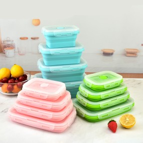 Collapsible Silicone Lunch Box Factory - 4 Pack Reusable Foldable Food Grade Bento